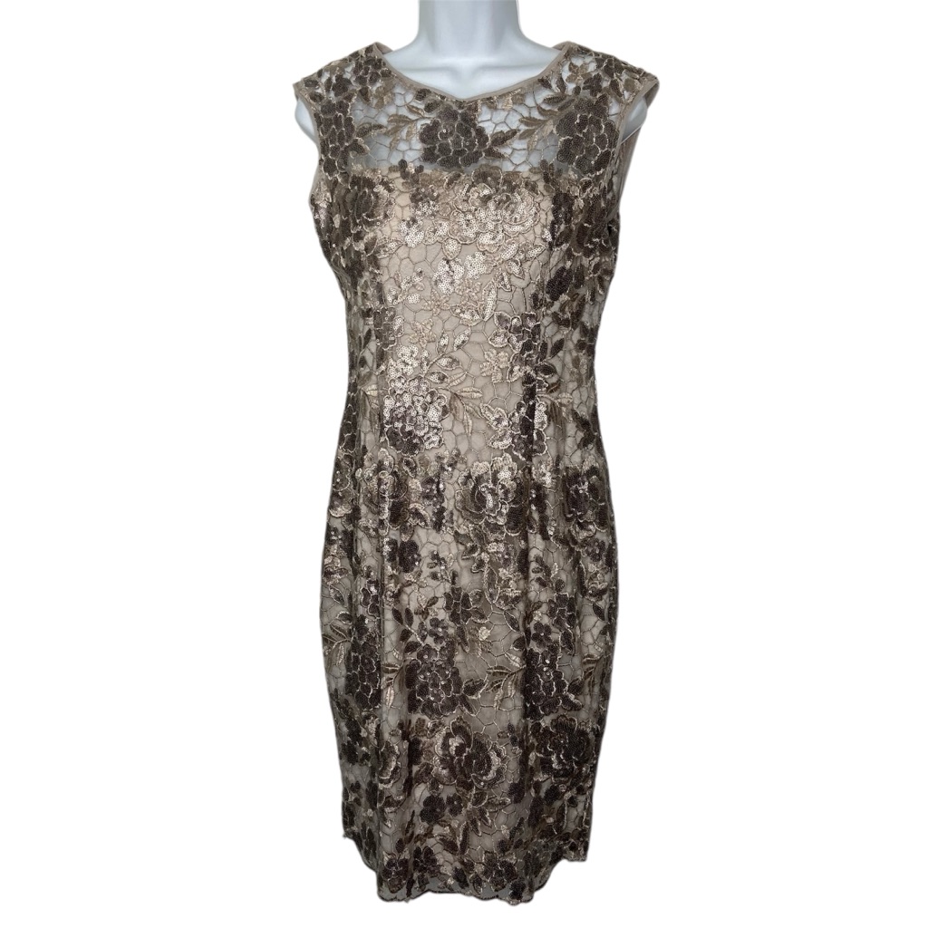 Adrianna Papell Floral Sequin Lace Dress Nwt